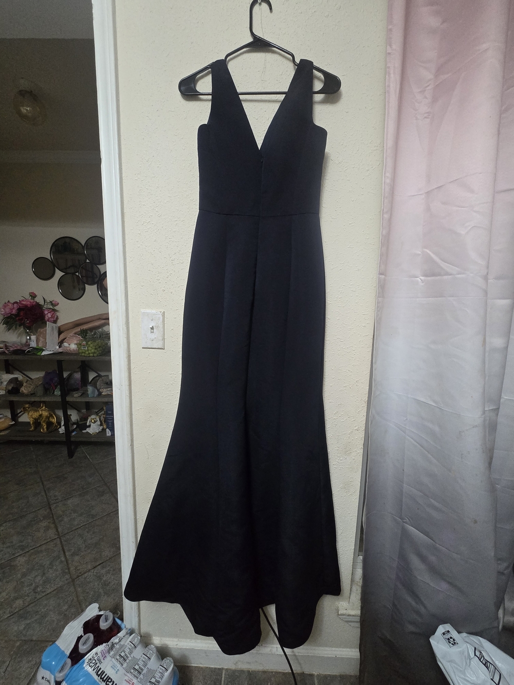 Sleeveless V-Neck Navy Mermaid Gown - Picture 4 of 9